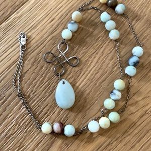 Natural Stone and Sterling Silver Cross Pendant Necklace